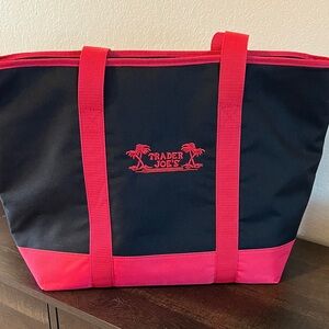 Trader Joe's Insulated Black and Red Canvas Tote with Logo